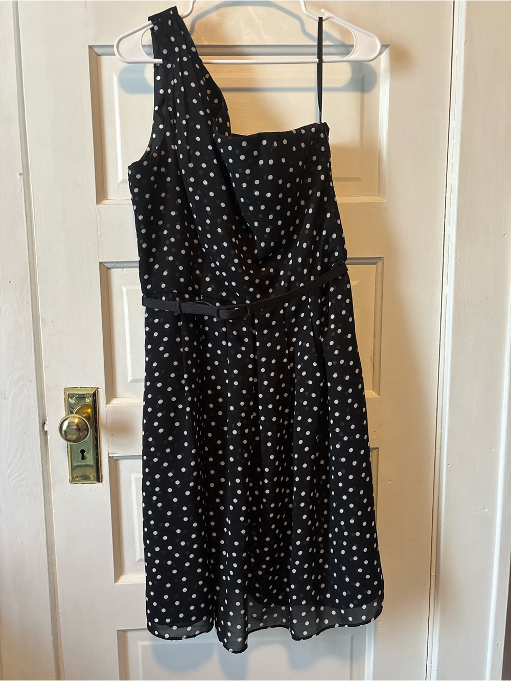 White House Black Market Black One-Shoulder Polka Dot Dress - Picture 1 of 7
